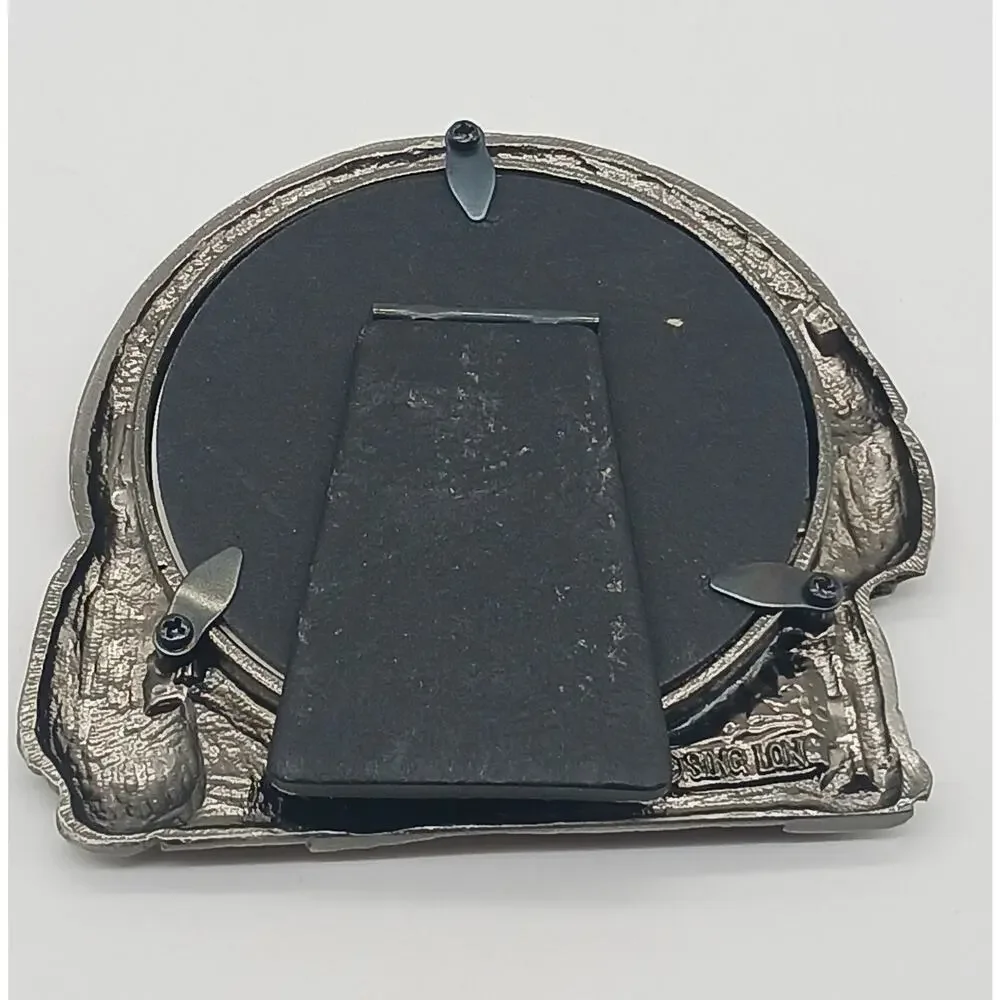 Round Golf Ball Pewter Picture Frame Figural Woman Golfing Clubs Bag Small